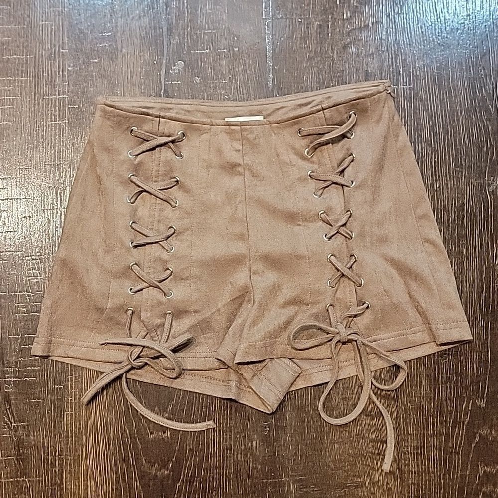 Luxxel Mocha Suede Lace-up Shorts - Picture 11 of 16